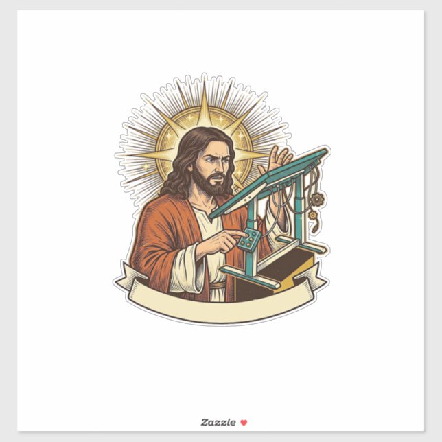 Sticker Bureau Debout Jésus Cassé Bloqué À Mi-Chemin Burea (Feuille)