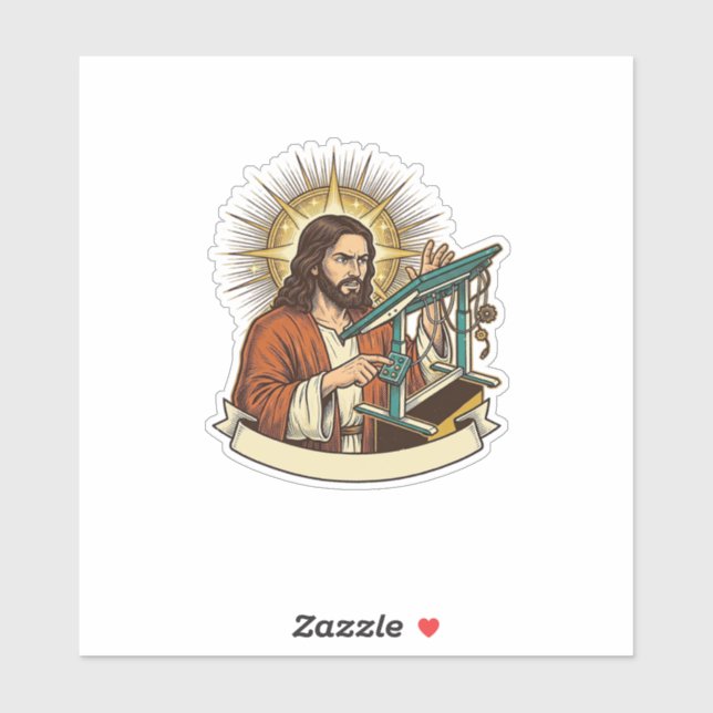 Sticker Bureau Debout Jésus Cassé Bloqué À Mi-Chemin Burea (Feuille)