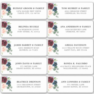 Sticker Burgundy Navy Blush Floral Mariage Adresse d'invit