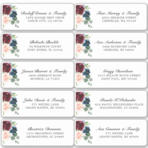 Sticker Burgundy Navy Blush Floral Mariage Adresse d'invit