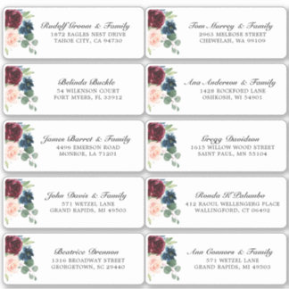 Sticker Burgundy Navy Blush Floral Mariage Adresse d'invit