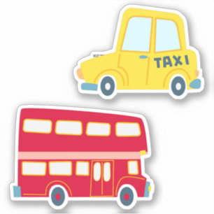 Sticker Bus rouge classique embouteillage de taxi jaune