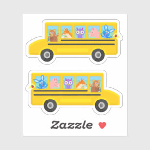 Sticker Bus scolaire Animaux caricaturaux 2 autobus