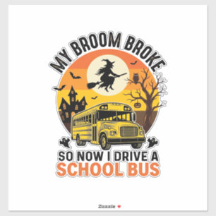 Sticker Bus Scolaire Sorcière Halloween Design Vintage Ens