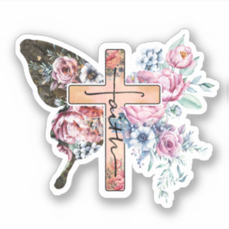 Sticker Butterfly Cross Faith floral