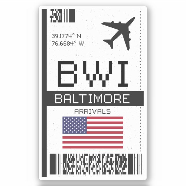 Sticker BWI Baltimore, Maryland Boarding Pass - Aéroport (Devant)