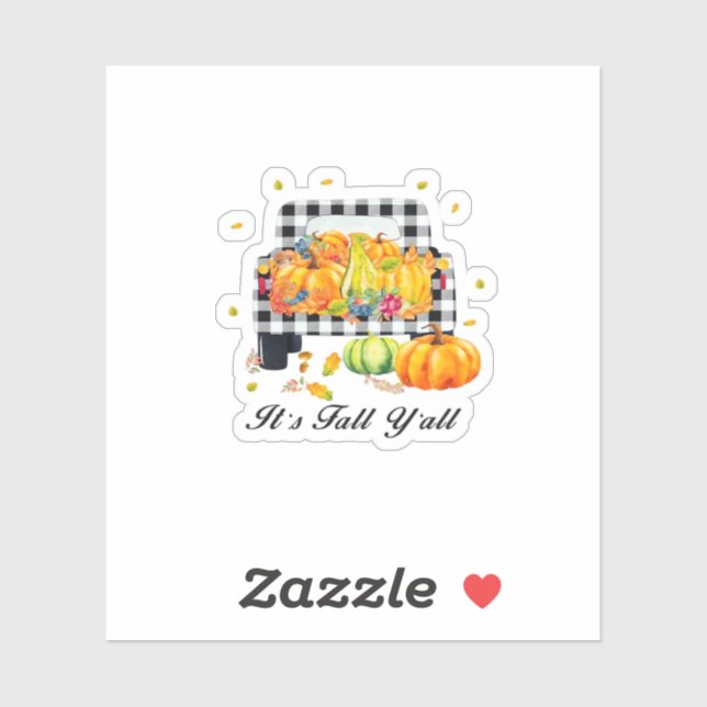 Sticker C’est automne Y’all Automne Citrouille Plaid (Feuille)