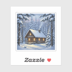 Sticker Cabane d'hiver cosy dans les vacances de forêt enn