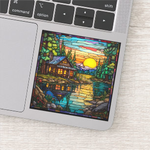 Sticker Cabine, Lac, Décal coucher de soleil