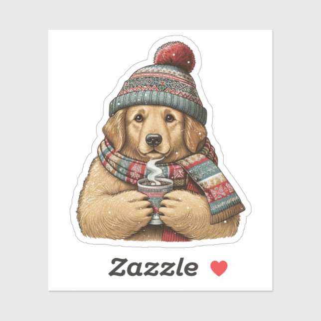 Sticker Cacao de chien d'hiver cosy (Feuille)