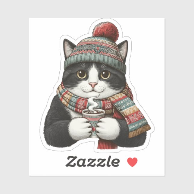 Sticker Cacao pour chat d'hiver cosy (Feuille)