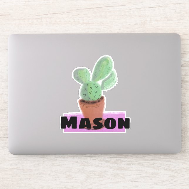Sticker Cactus aquarelle en pot nom personnalisé (Ordinateur)