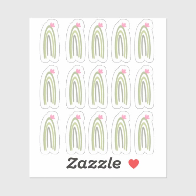 Sticker Cactus Arc-en-ciel Vert Rose Art Doodle (Feuille)