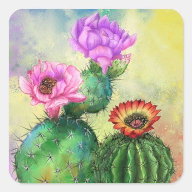 Sticker Cactus Belle Fleurs Couleurs (Devant)