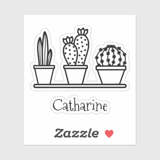 Sticker Cactus Cute Succuls Dessin Nom personnalisé (Feuille)