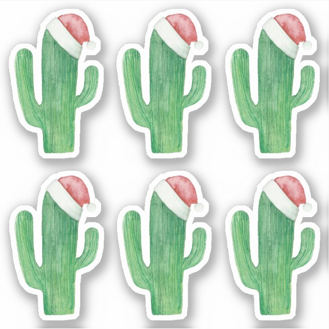 Sticker Cactus de Noël aquarelle. Père Noël Vert (Devant)