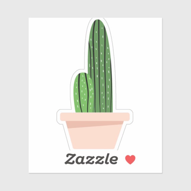 Sticker Cactus vert en pot beige (Feuille)