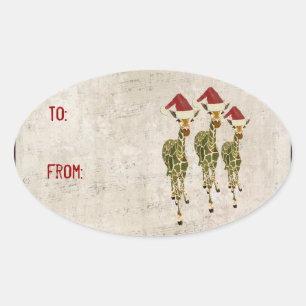 Sticker cadeau de Giraffes d'or Festive