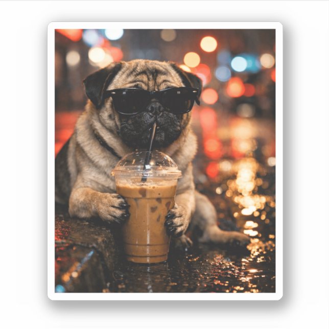 Sticker Cadeau drôle de Bouledogue anglais buvant du café  (Devant)