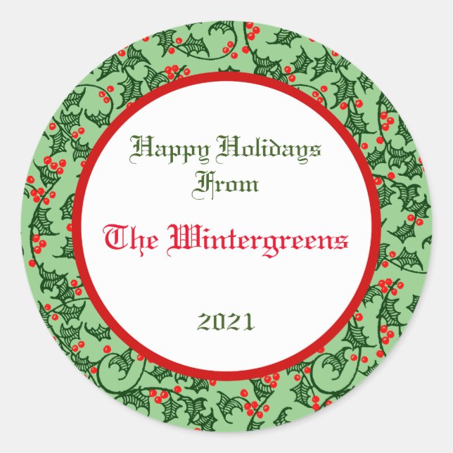 Sticker cadeau Green Holly avec Berries rouges (Devant)
