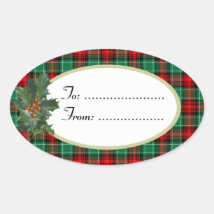 Sticker cadeau Holly Red Green Holiday Plaid perso