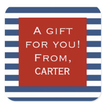 Sticker Cadeau Personnalisé Bleu Bande Rouge