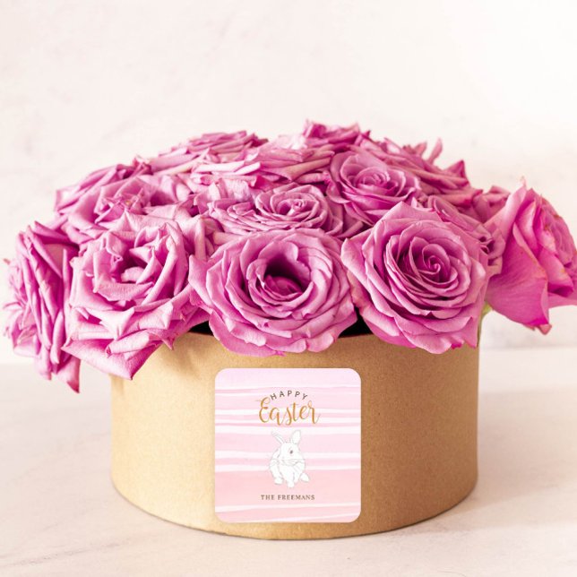 Sticker cadeau Pink Aquarelle Bunny Happy Pâques (Créateur téléchargé)