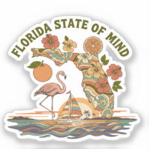 Sticker Cadeau Rétro de Floride État d'Esprit Flamant Rose