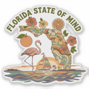 Sticker Cadeau Rétro de Floride État d'Esprit Flamant Rose