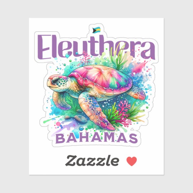 Sticker Cadeau souvenir Bahamas : Eleuthera Bahamas Turtle (Feuille)