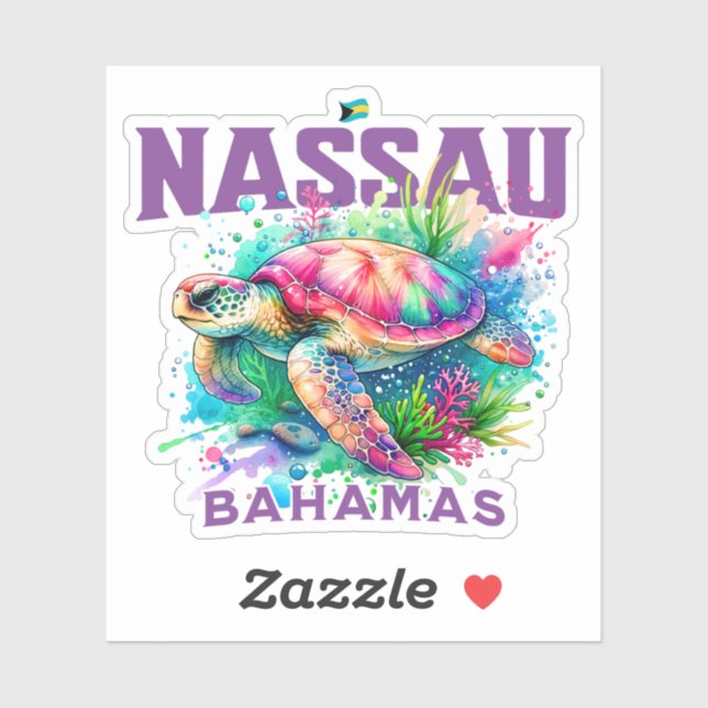 Sticker Cadeau souvenir Bahamas : Nassau Bahamas Sea Turtl (Feuille)