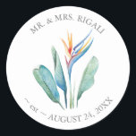 Sticker Cadeau Tropical Beach Wedding Étiquette<br><div class="desc">Ajoutez une touche tropicale à vos faveurs de mariage sur la plage avec ces étiquettes autocollants cadeau mariages magnifiquement conçus avec l'oiseau original de fleurs paradisiaques en aquarelle vibrante. Parfaits pour un thème mariage tropical, ces autocollants sont idéaux pour sceller des sacs de faveur, des boîtes cadeaux ou des étiquettes...</div>