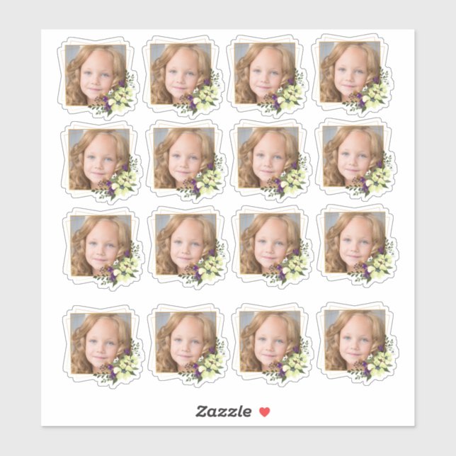 Sticker Cadre Carré doré avec fleurs sur mesure Photo (Feuille)