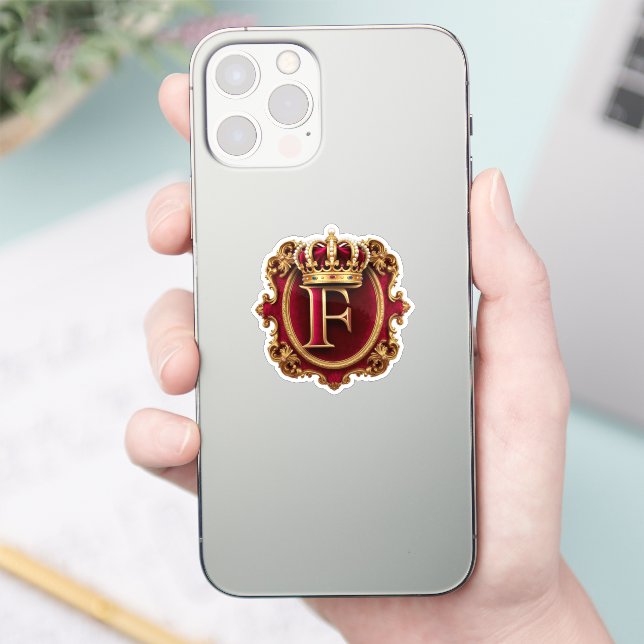 Sticker Cadre doré luxueux avec monogramme couronné (Téléphone)