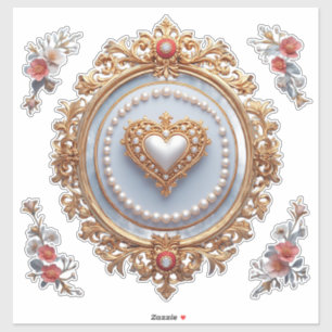 Sticker Cadre doré orné avec gemme en forme de cœur