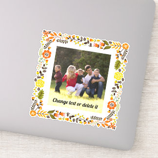 Sticker Cadre floral jaune, orange et vert avec photo