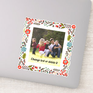 Sticker Cadre floral rouge, turquoise et vert avec photo