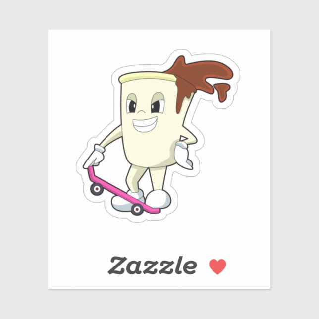 Sticker Café en patinage avec skateboard (Feuille)