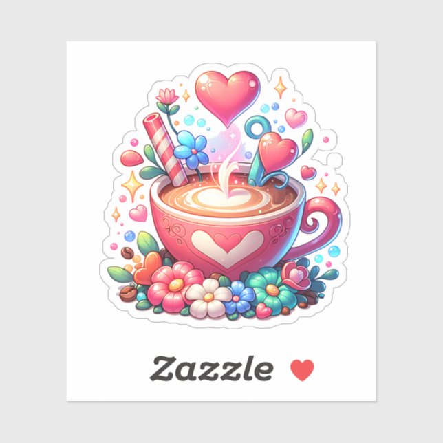 Sticker Café et Coeurs Whimsical Rose Cute (Feuille)