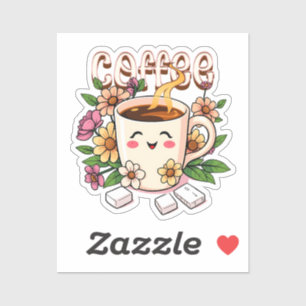 Sticker Café et fleurs Cute Kawaii