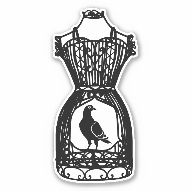 Sticker Cage d'oiseau Mannequin Robe forme Silhouette Art (Devant)