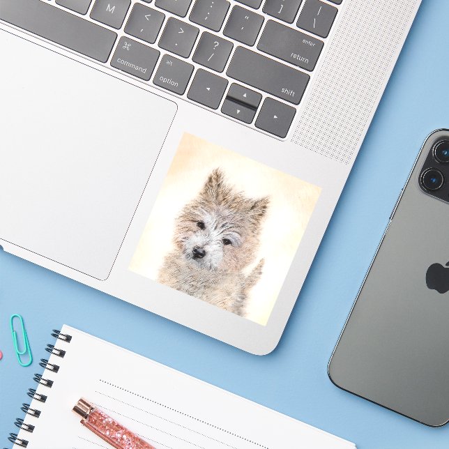Sticker Cairn Terrier Peinture Chiot - Art Chien original (Ordinateur portable avec iPhone)