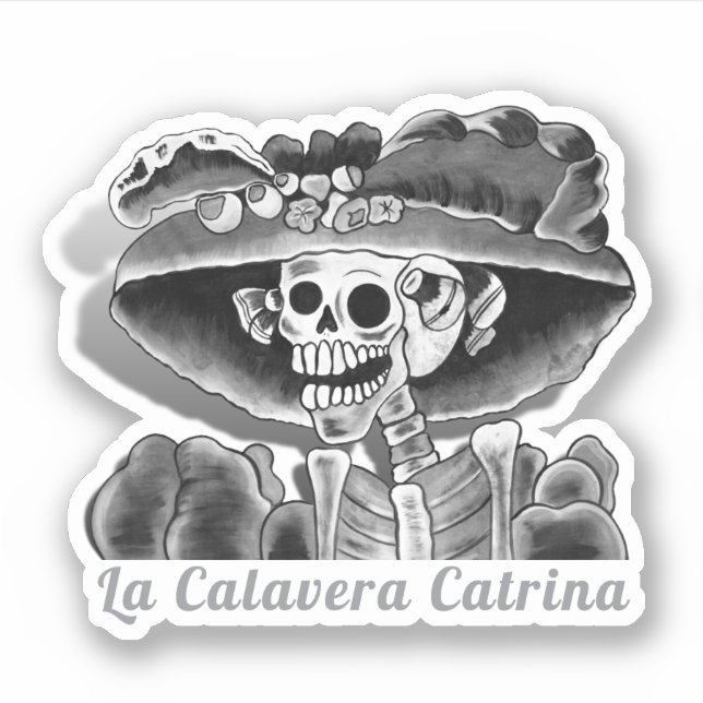 Sticker Calavera Grey Dia De Los Muertos (Devant)