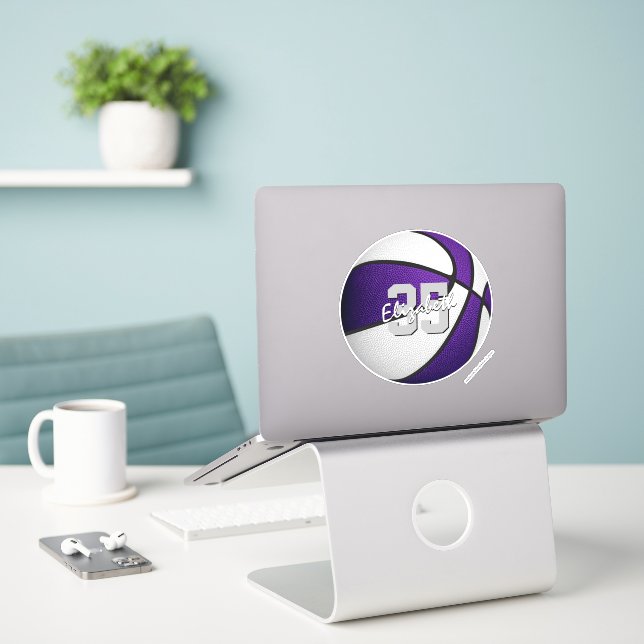 Sticker cale de sport de basket blanc violet amovible (Ordinateur portable sur le bureau)