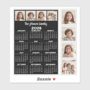 Sticker Calendrier 2026 avec 4 collages de photos et 4 car