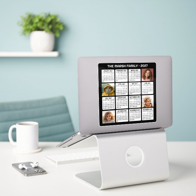 Sticker Calendrier 2027 avec 4 Photos (Ordinateur portable sur le bureau)