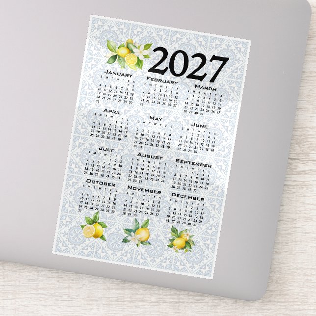Sticker Calendrier 2027 Citrons Carreaux Italiens Méditerr (Détail)