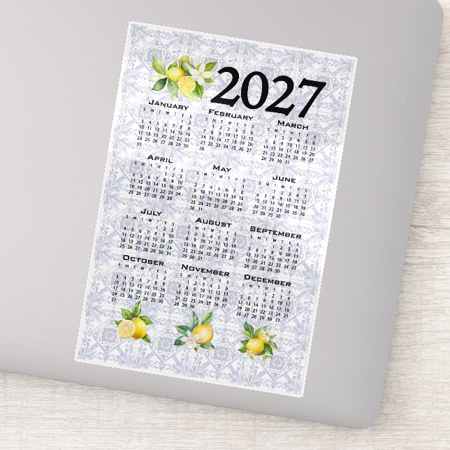Sticker Calendrier 2027 Citrons Italien Méditerranéen Carr (Détail)