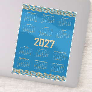 Sticker Calendrier 2027, Frise grecque, Beige sur bleu cos