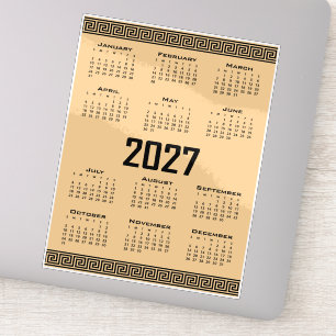 Sticker Calendrier 2027, Frise grecque, Noir sur beige